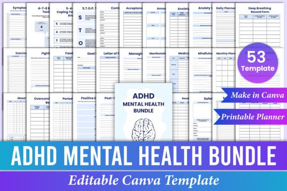 Download ADHD Mental Health Planner Bundle Canva - Canva Collection
