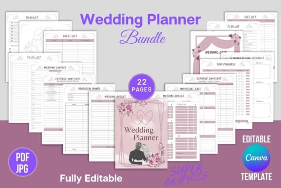 Download Editable Wedding Planner Canva Templates - Wedding planner Collection
