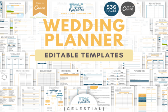 Download Wedding Planner Canva Templates | CELEST - Wedding planner Collection