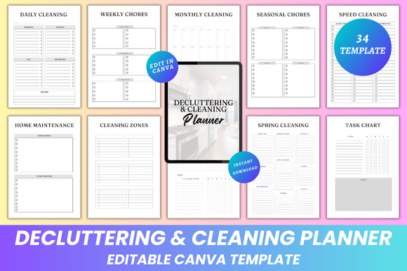Download Decluttering &amp; Cleaning Planner Canva - Canva Collection